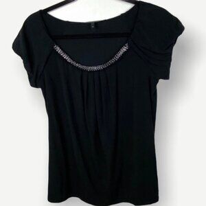 MaxMara Weekend Black Puff Short Sleeves Top Jewel Neck Size Medium Blouse Tee M
